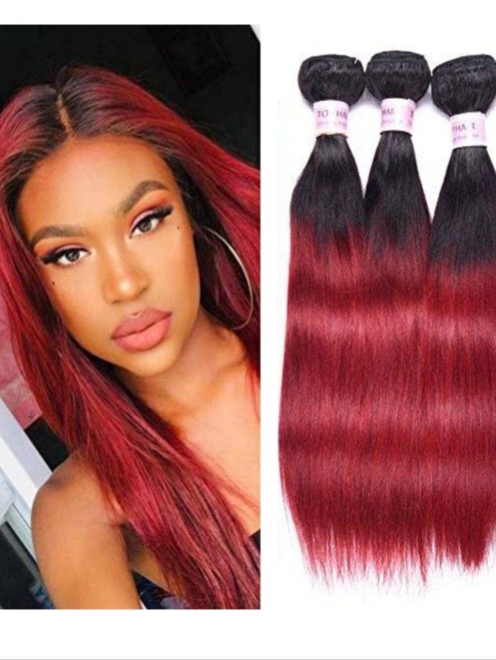 Burgundy Ombre Straight Human Hair Extensions - Sleek Wine Red Transition